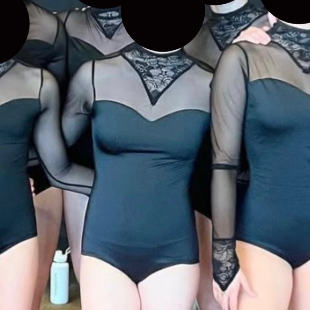 Kelle Black Leotard With Mesh & Lace